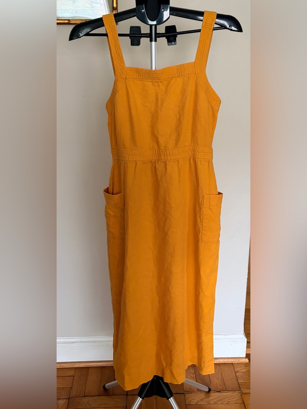 Madewell Mustard Yellow Linen Blend Midi Dress with Pockets